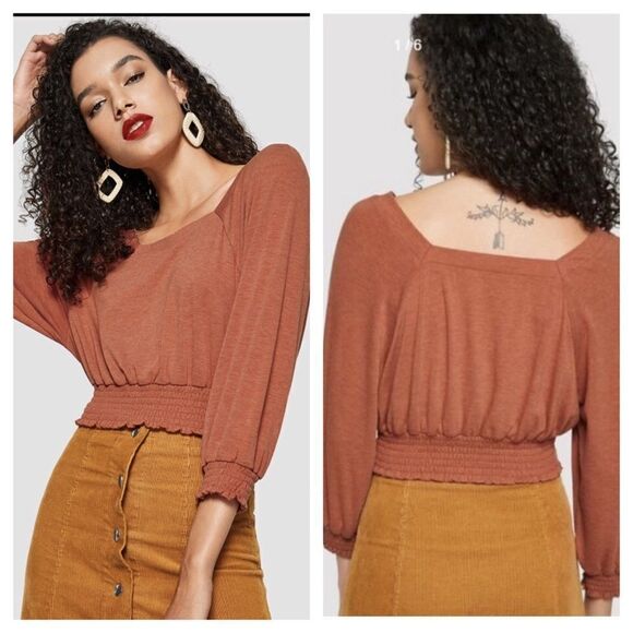Free People Smocked Square Neck Crop Top - Picture 1 of 10